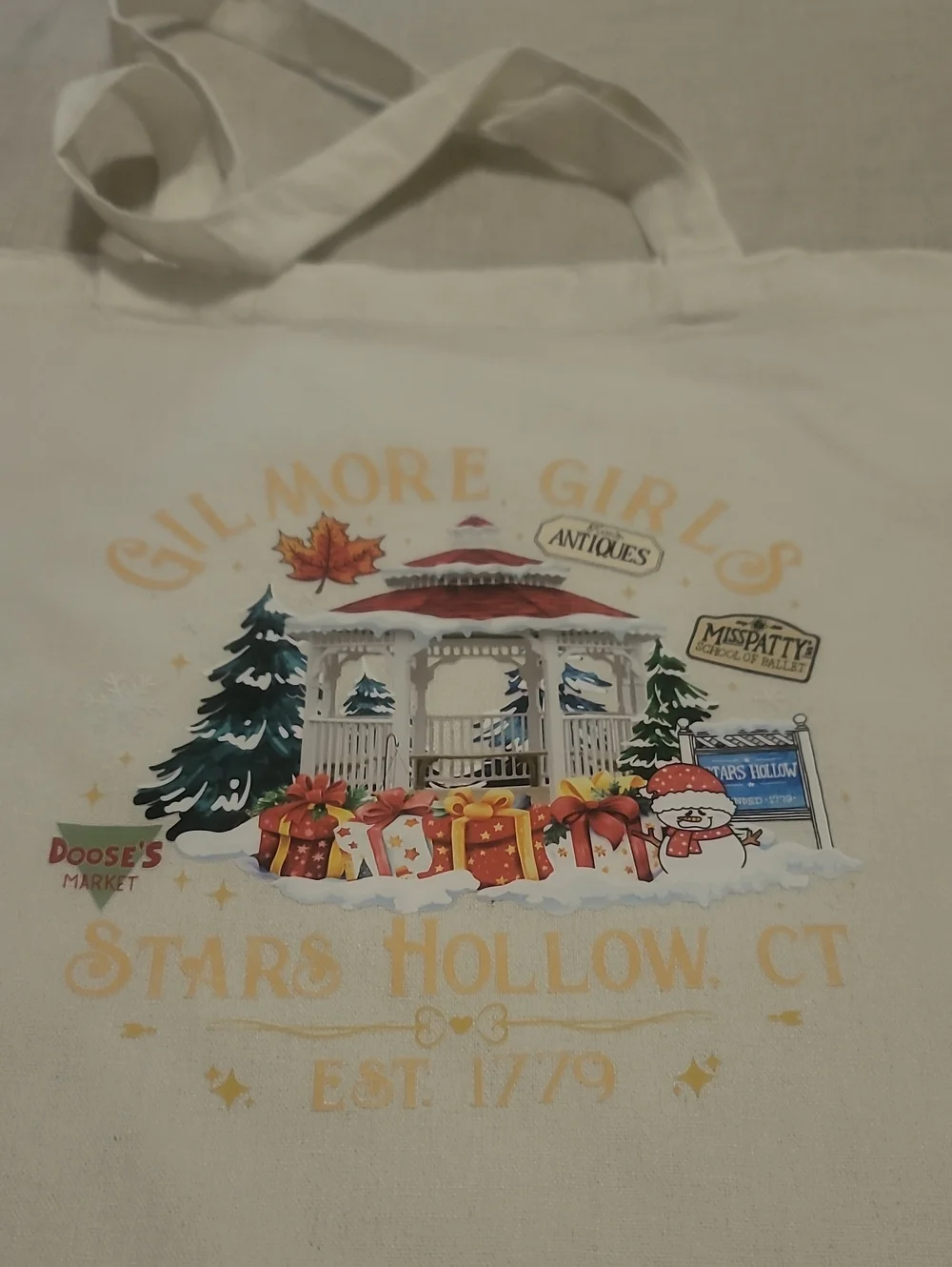 Gilmore Girls Stars Hollow Holiday Tote Bag - Cream New
